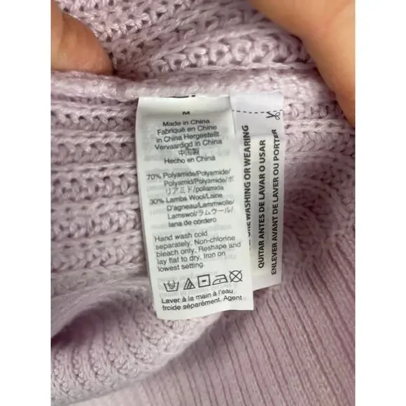 J. Crew Lambswool Azra Cable Knit Pom-Pom Sweater Vivid Lilac Size‎ Medium - Picture 10 of 12